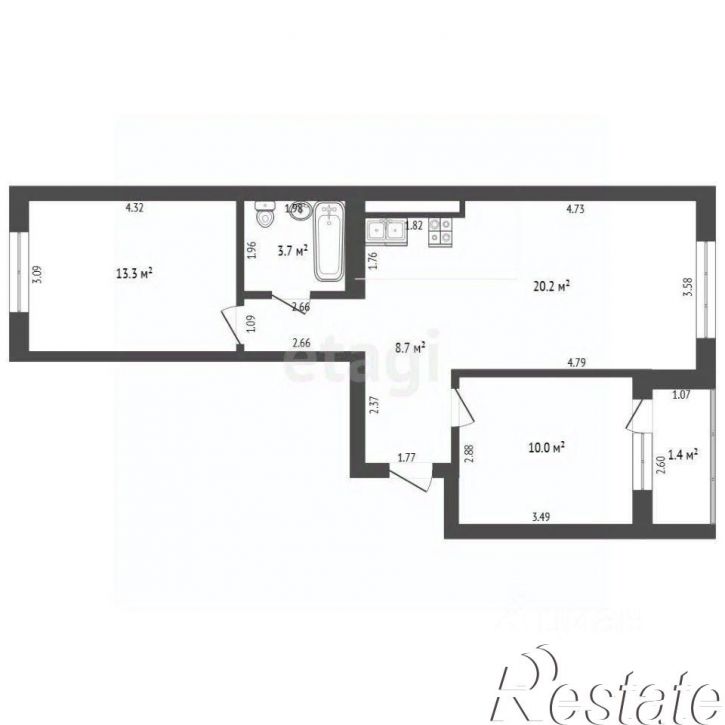 2-комн квартира Флагманская улица, 1,  д. 1