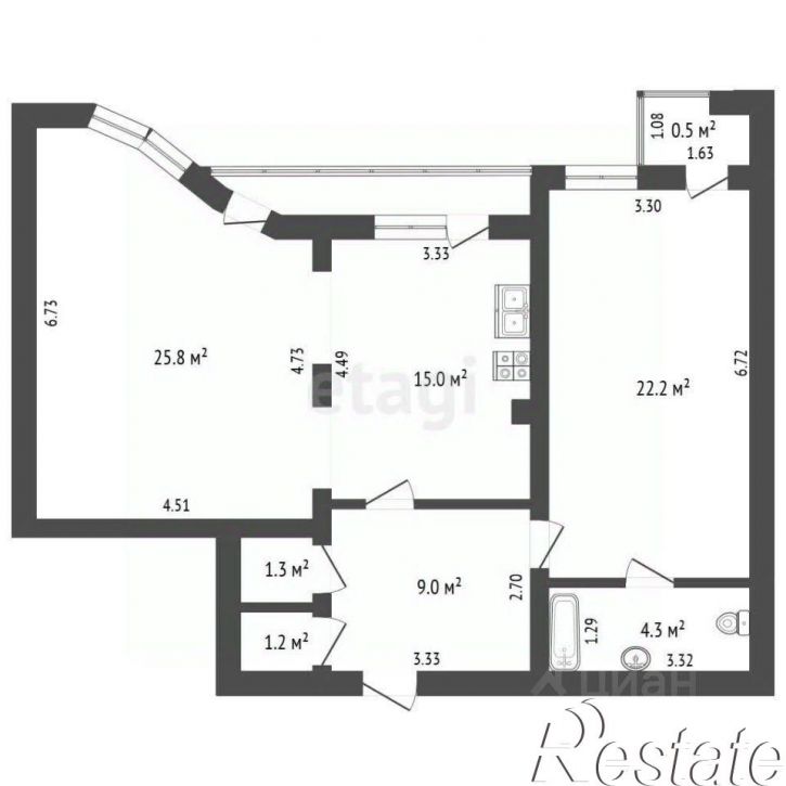 2-комн квартира улица Дмитрия Донского, 15,  д. 15
