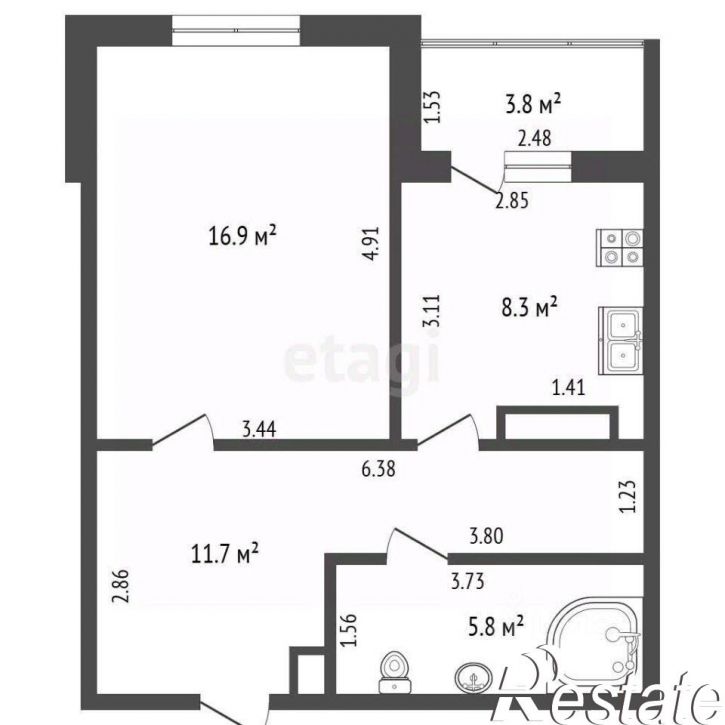 1-комн квартира улица Олега Кошевого, 35,  д. 35