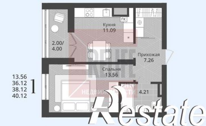 1-комн квартира в новом доме Осенняя улица, 34,  д. 34